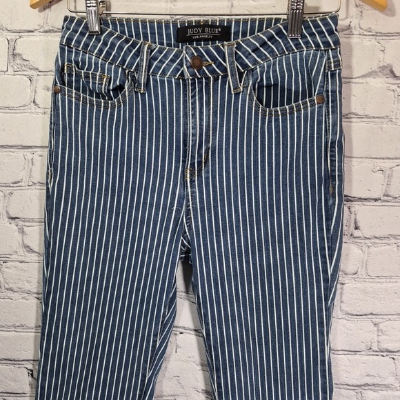 Judy Blue Jeans Womens 5/27 Railroad Striped Super Flare Stretch Denim - Picture 2 of 16